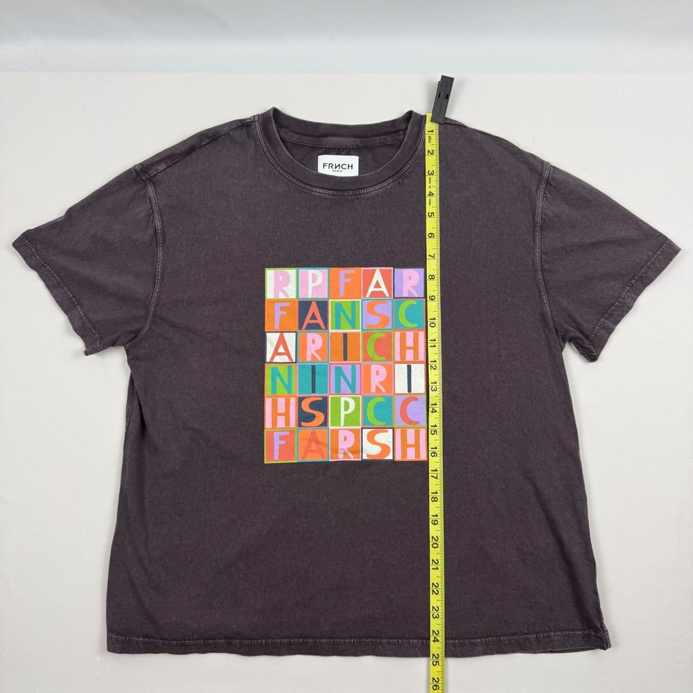 FRNCH Paris Womens Washed Charcoal Graphic Alphabet Grid Cotton T-Shirt Small - Picture 5 of 8